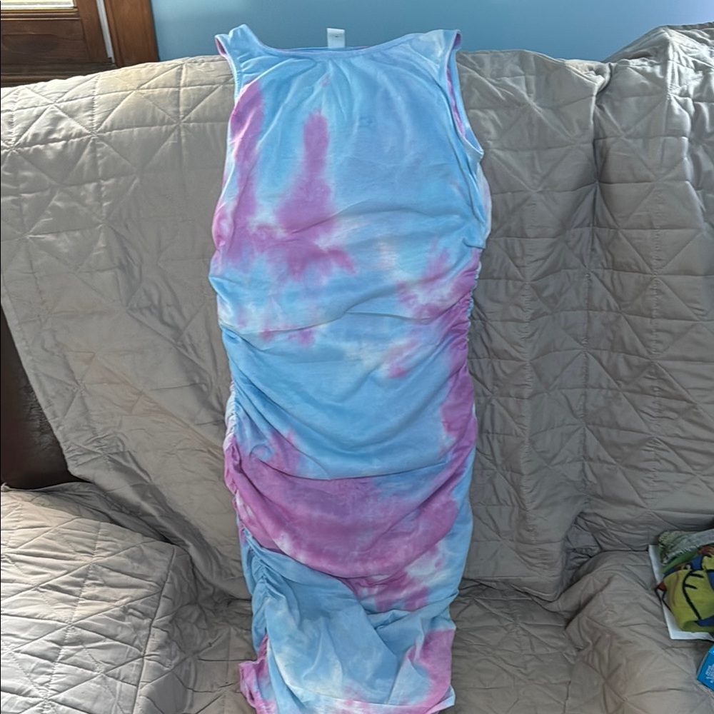 Blue and Pink Tie-Dye Sleeveless Dress